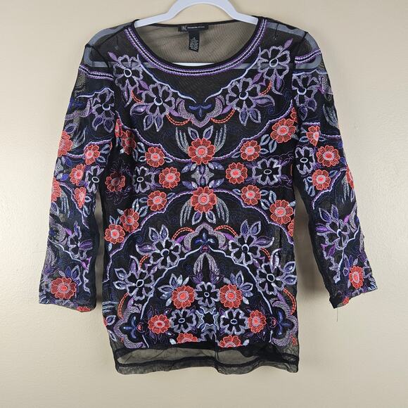 Lace Embroidery Sequin Mesh Y2k Inspired  INC Top Size Small - Picture 1 of 5